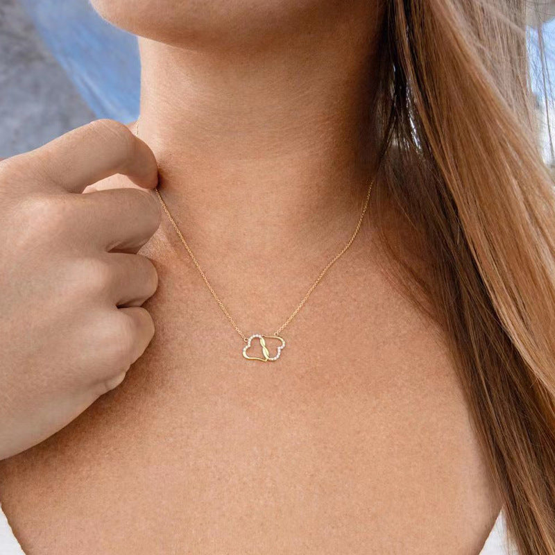 Amore - Rhinestones Inlaid Zircon Double Heart Necklace