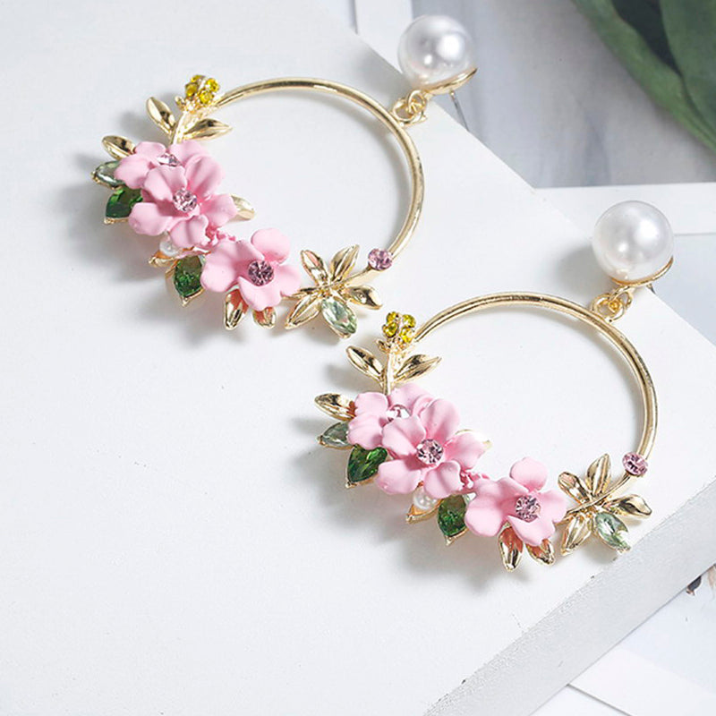 Primavera - Pink Flower Earrings For Women