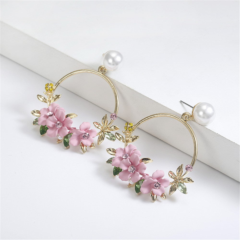 Primavera - Pink Flower Earrings For Women