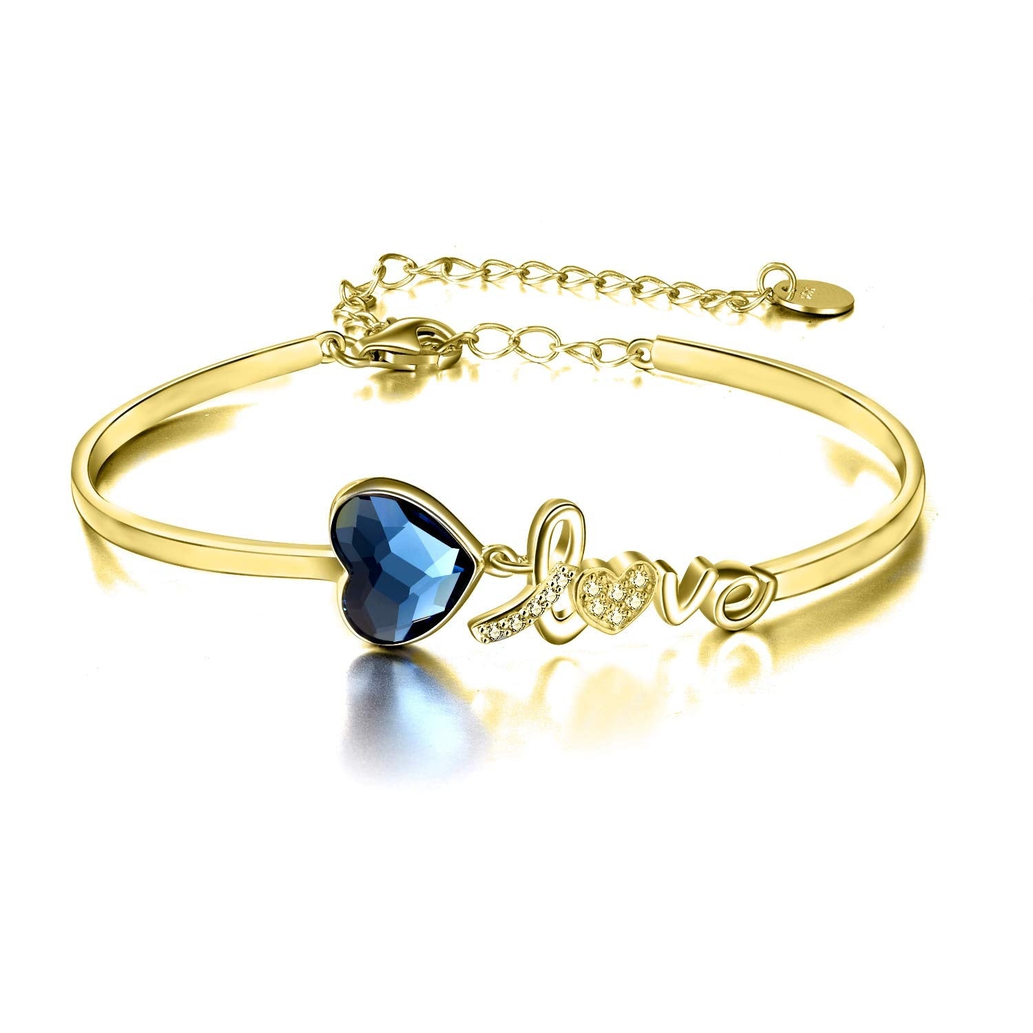 Blue Crystals Heart Bangle Bracelet